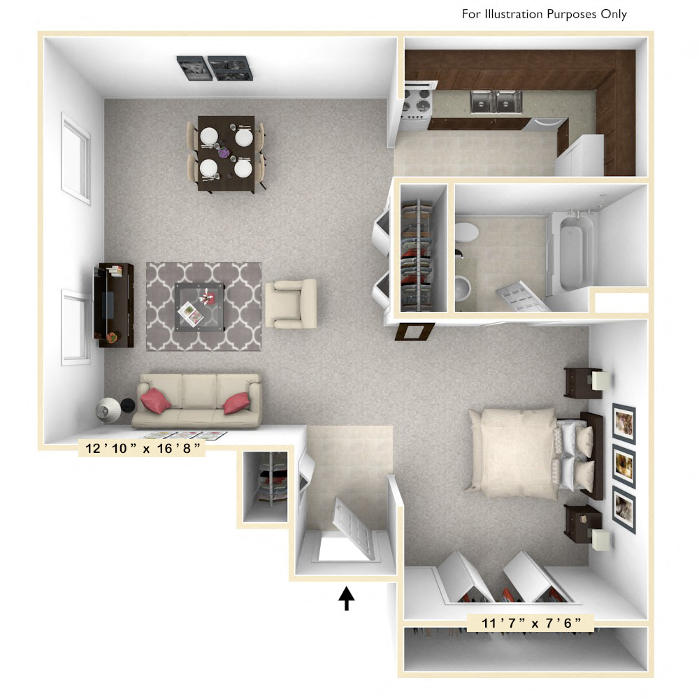 The Sand Dollar Studio Floor Plan at Scarborough Lake Apartments, Indianapolis, Indiana